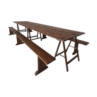 Table ferme battage tréteaux bancs