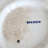 Vintage porcelain pedestal plate Dresden - Blue and white floral pattern