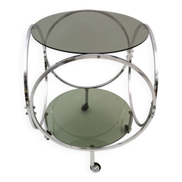 Space Age Vintage Steel and Smoked Glass Coffee Table, 1970s