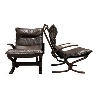 Duo of "Scandinavian design" leather armchairs 1950.