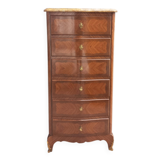 Louis XV style chest of drawers in precious wood veneer.