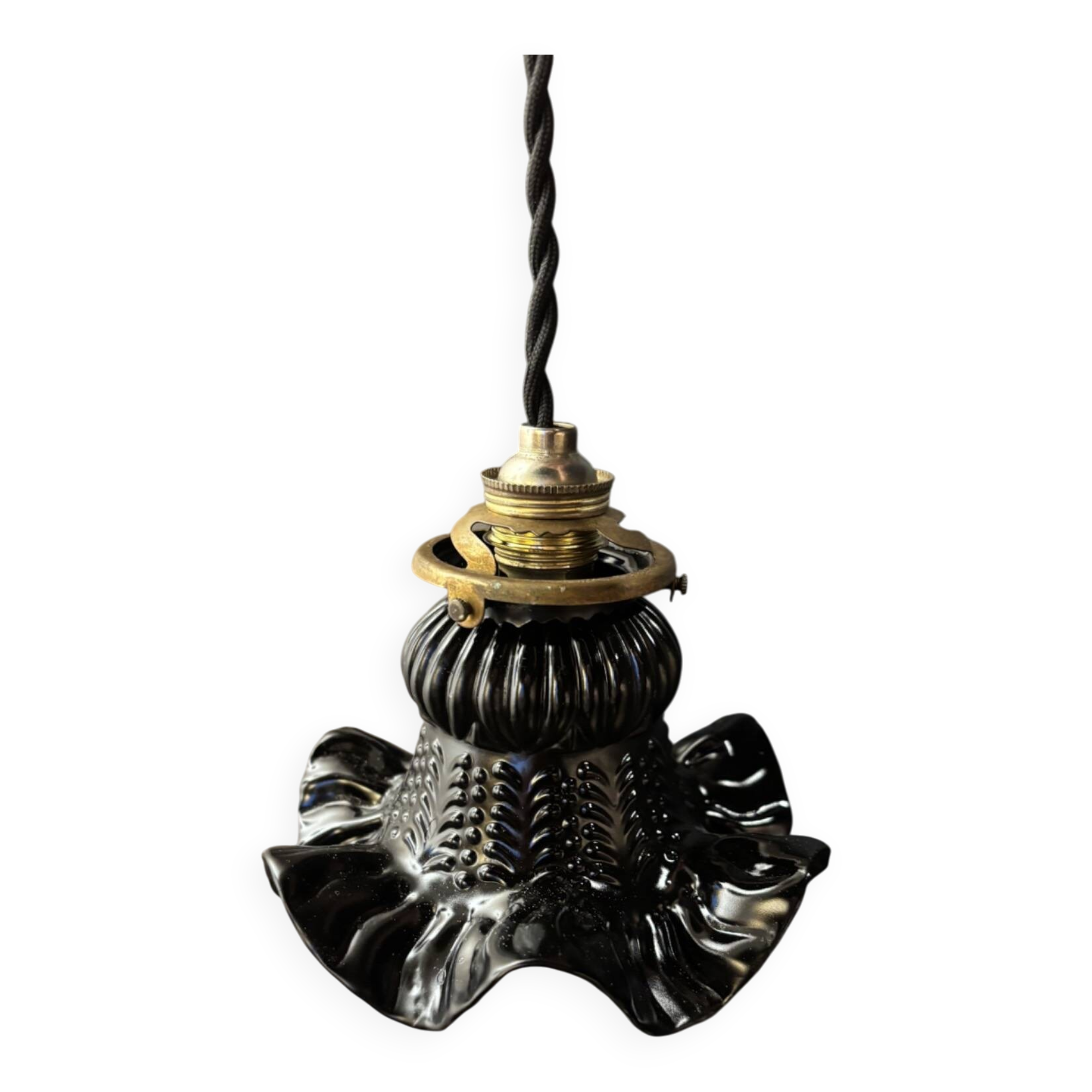 Black moulded glass lamp