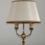 2 Light French Vintage Brass Boulotte Table Lamp With Cream Fabric Shade