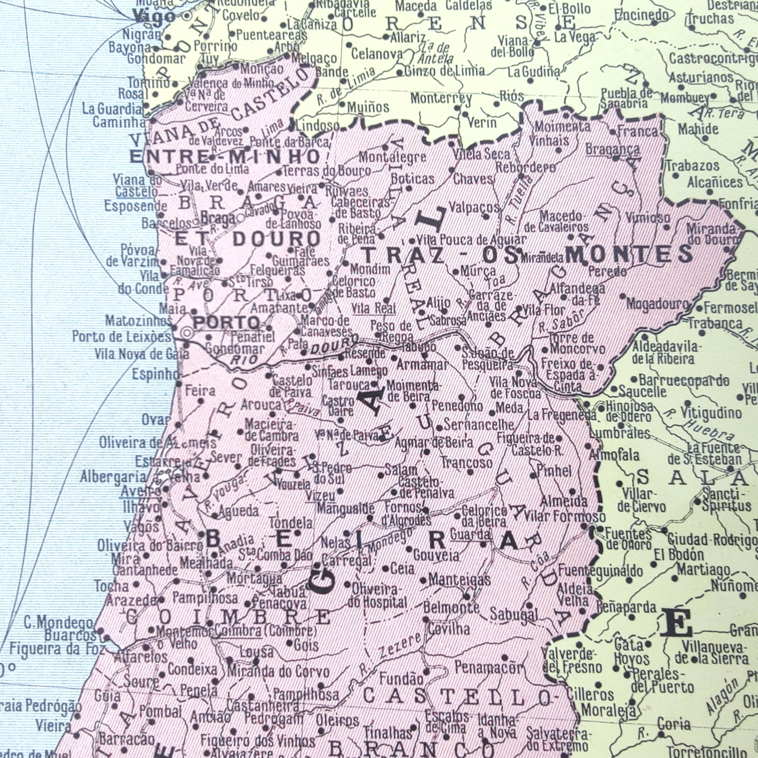 Spain and Portugal vintage map 43x43cm from 1950