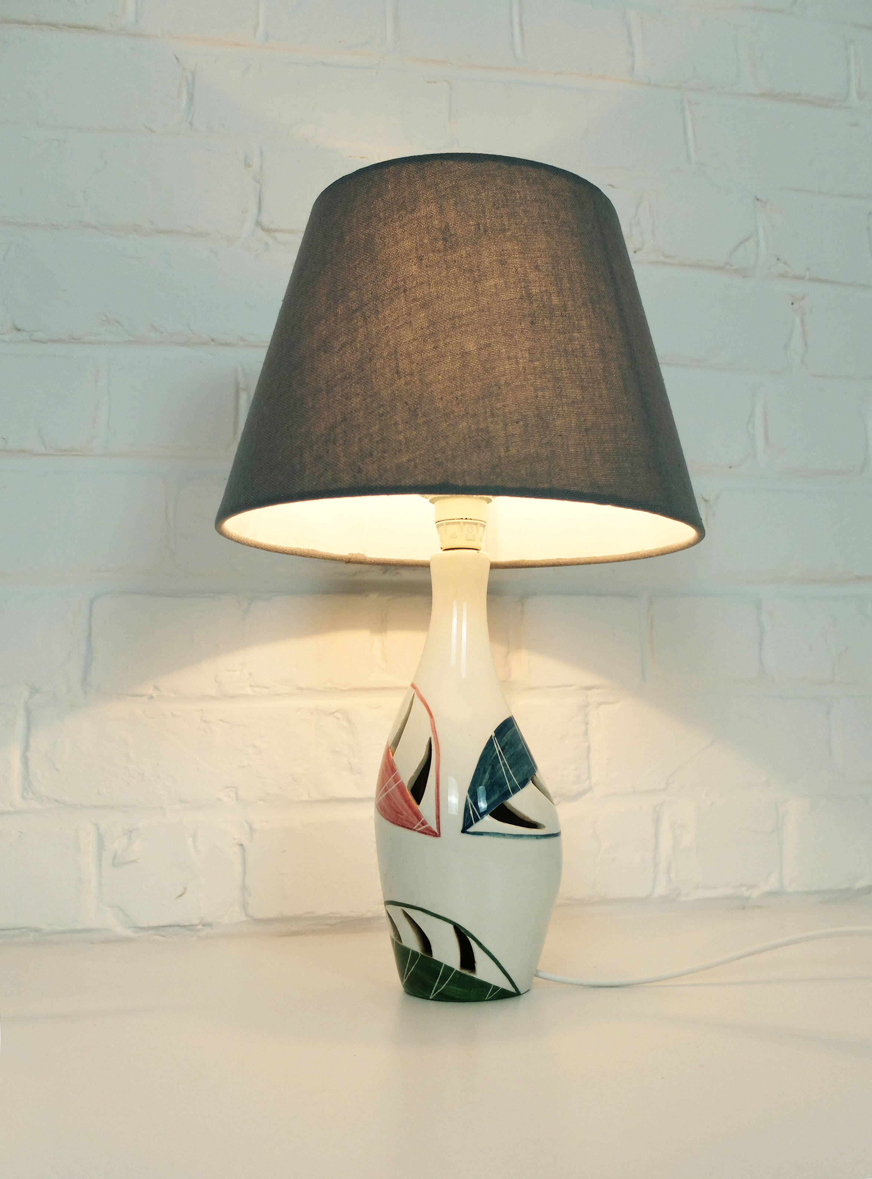 Hand painted ceramic table lamp, Mid-Century, Italy 1950s