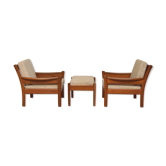 Pair of Dyrlund armchairs with ottoman, 1960