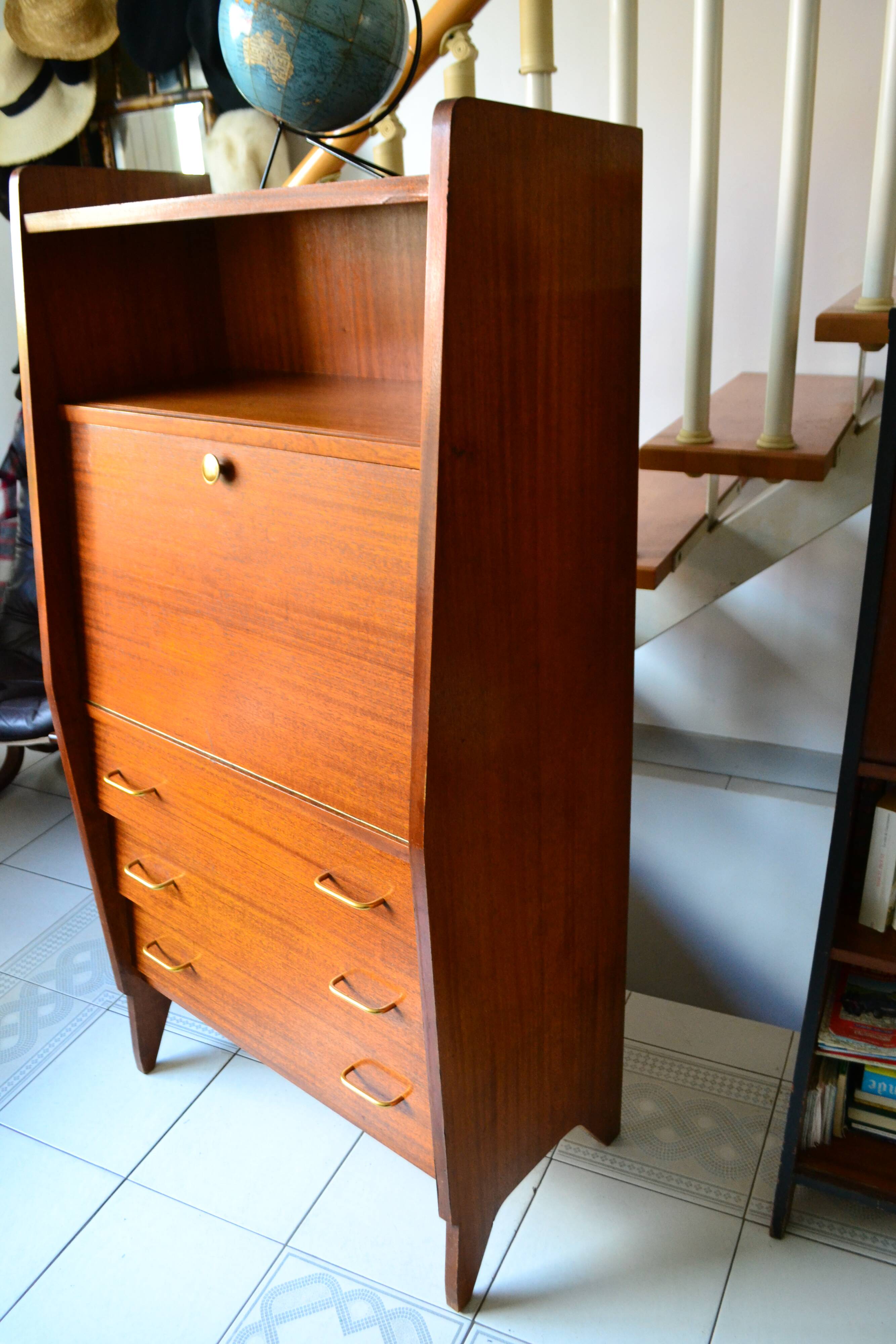 Vintage mahogany wing-shaped secretary