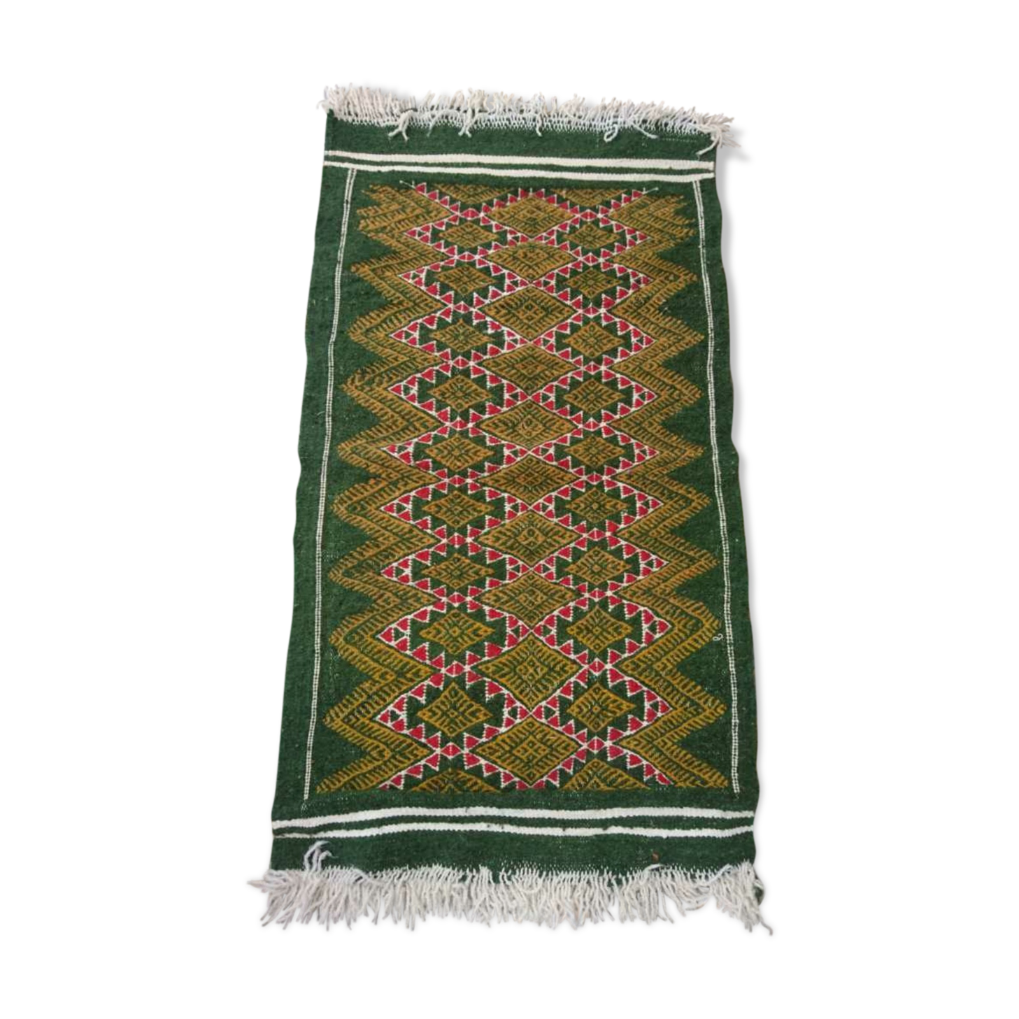 Green berber kilim in pure wool carpet 100x55cm