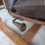 Vintage Panther Lounge Chair with Ottoman / Brown Leather Recliner Armchair