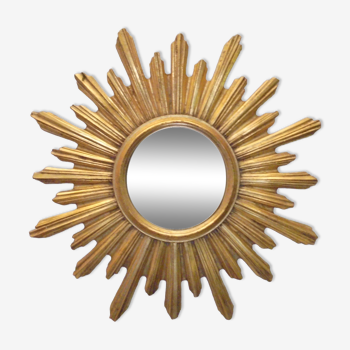 Miroir soleil en resine dorée des années 70 52cm