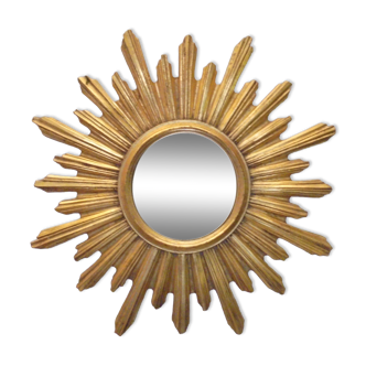 Sun mirror in golden resin from the 70s