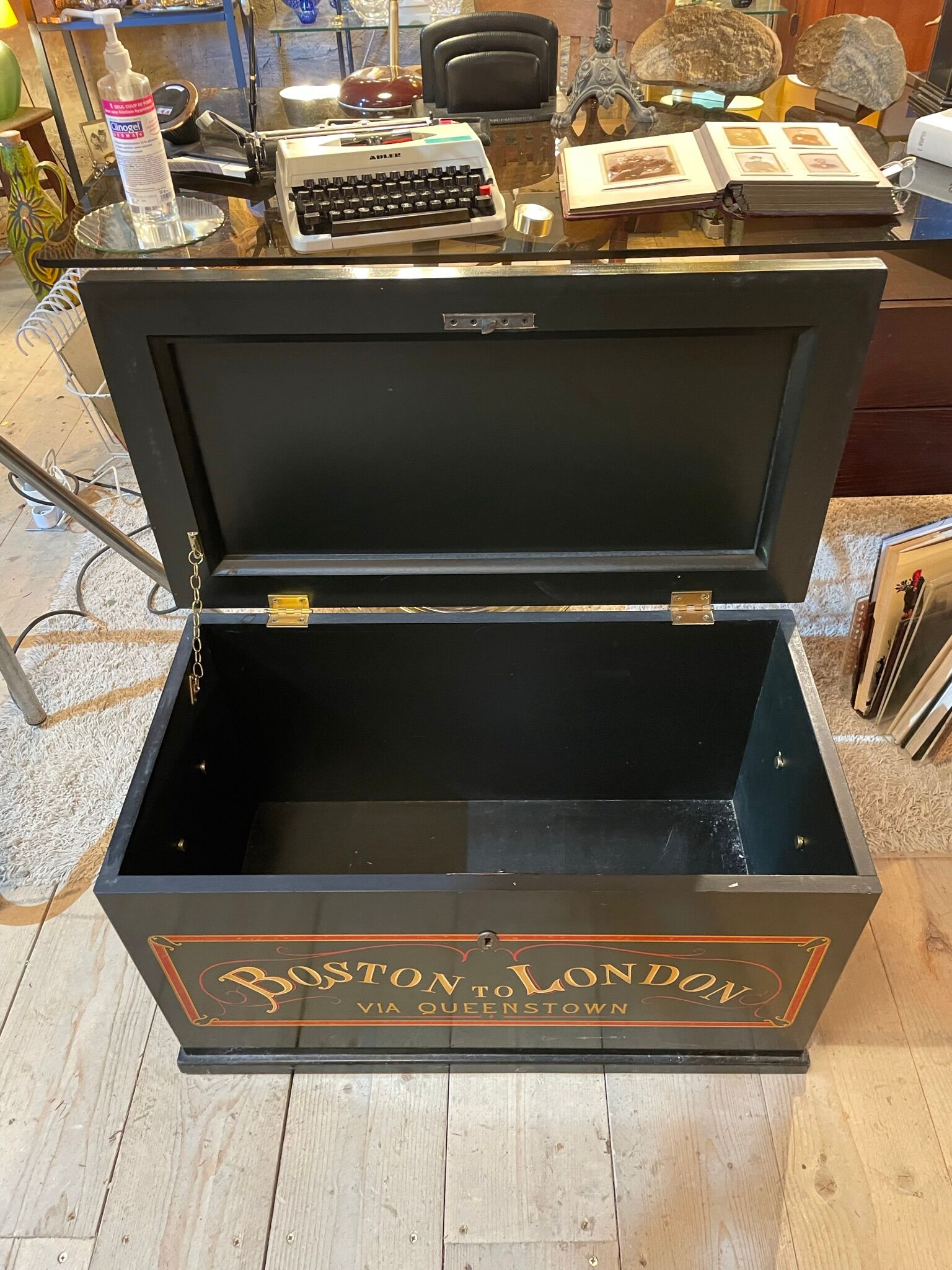 Anchor line painted wooden chest