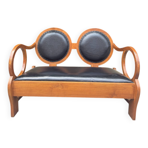 banquette Art Déco hongrois original en noyer par Lajos Kozma