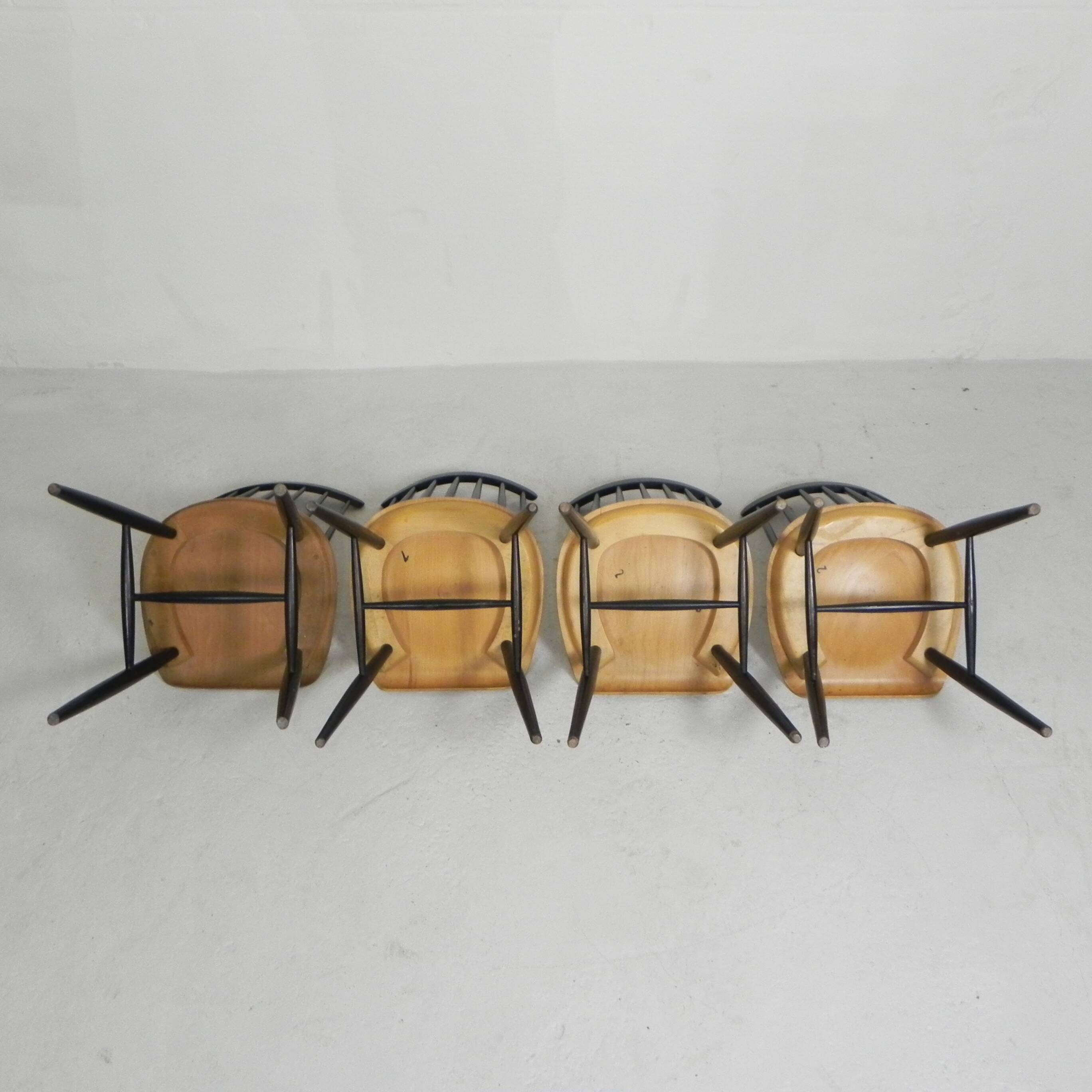 Set of 4 Fanett model slatted chairs, Tapiovaara, 1960s