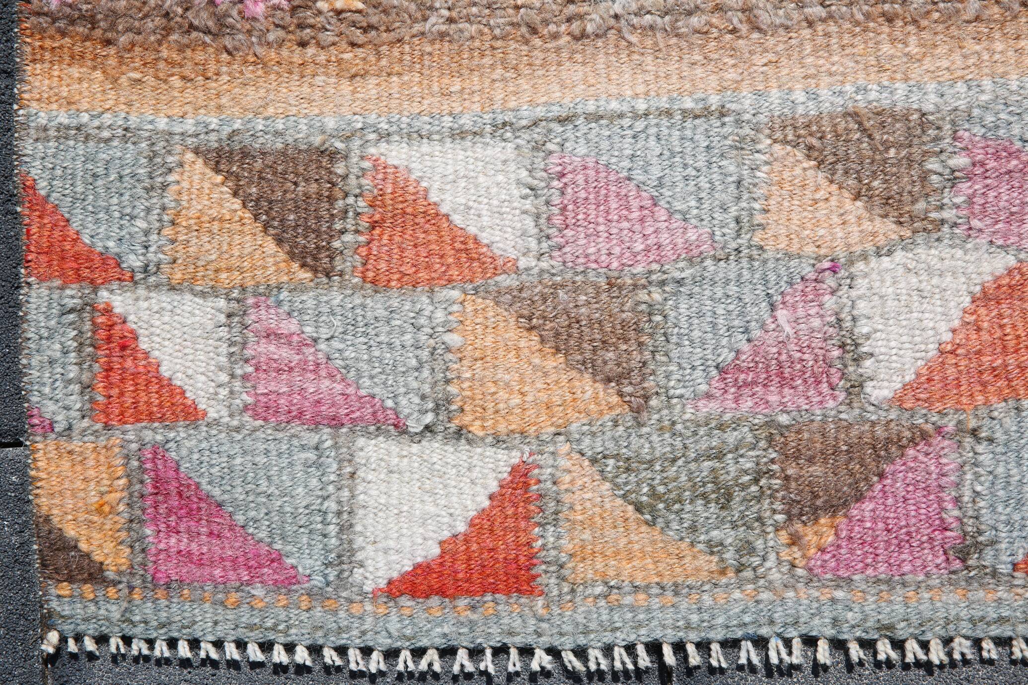 Colorful Vintage Runner Rug, Soft Pink Handmade Hallway Carpet, 82x334 Cm