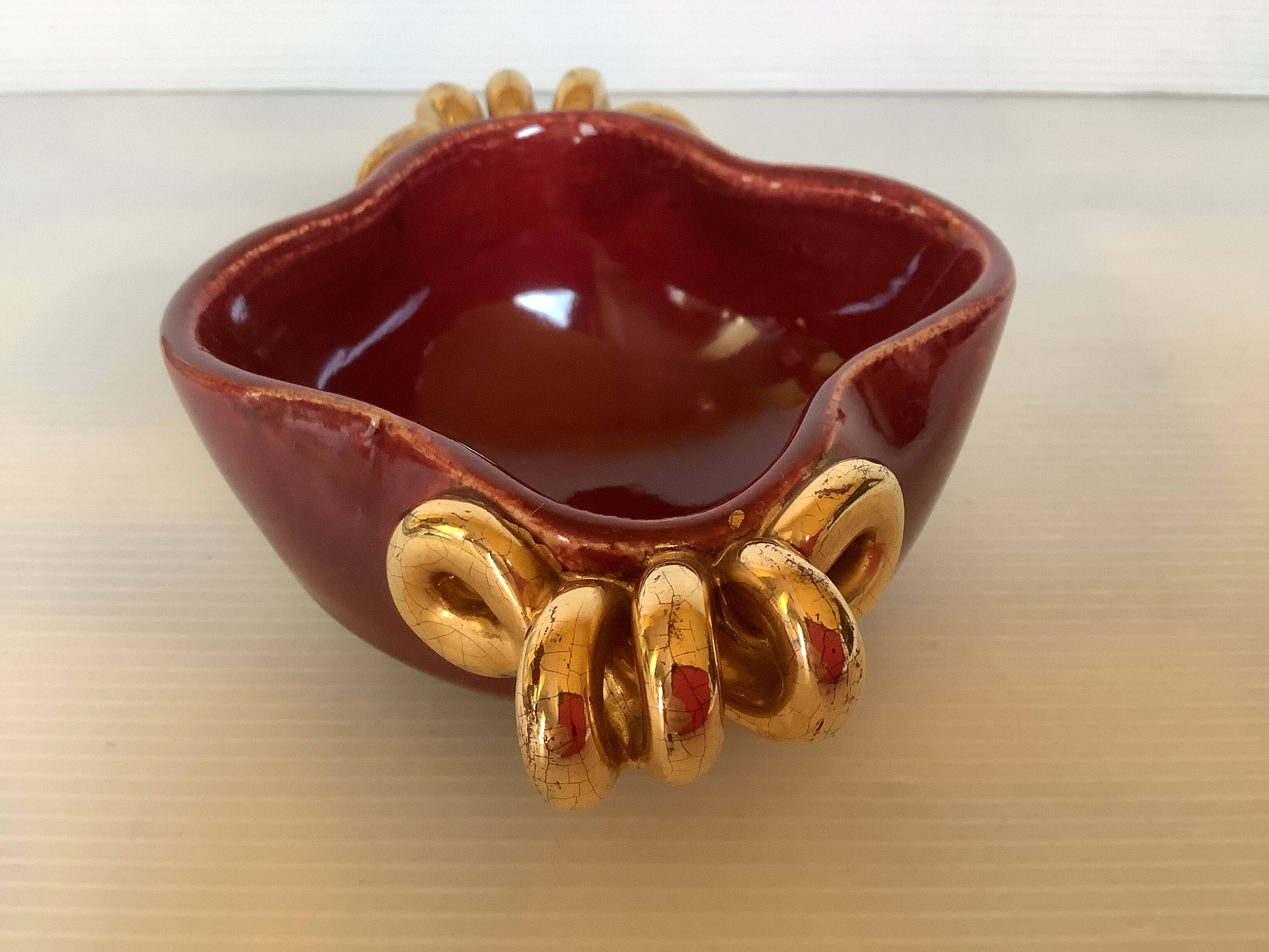 Burgundy and gold ceramic ring