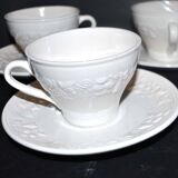 Set of 5 old cups with molded frieze in SARREGUEMINES Earthenware Opaque iron