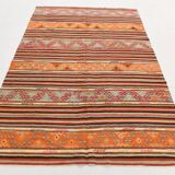 6x9 Red Orange Striped Handmade Kilim Rug, 174x267Cm