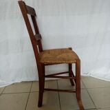 Series of 4 wooden chairs and straw
