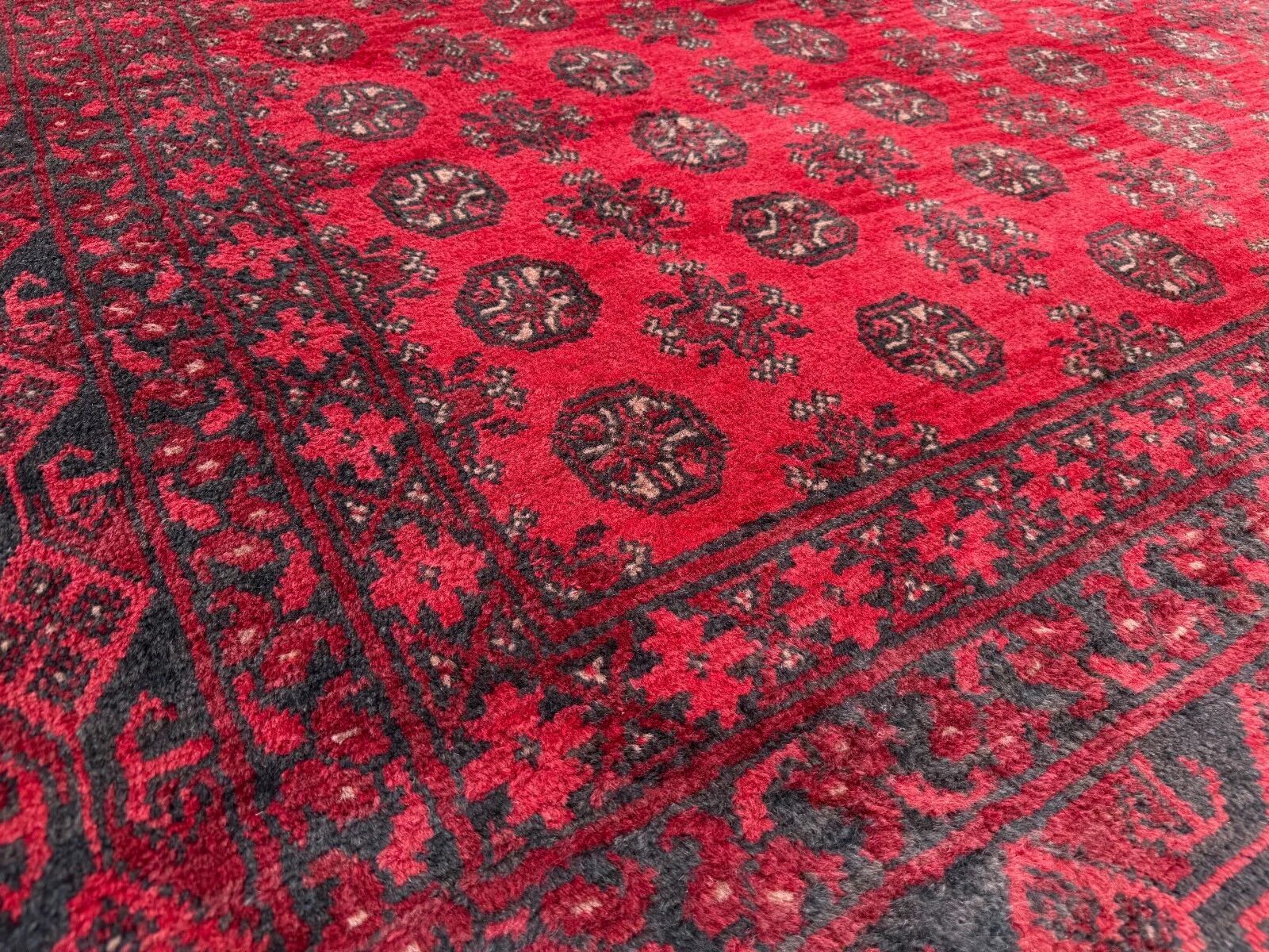 Tapis village afghan turkmène vintage 195x280 cm, rouge, noir, grand tribal