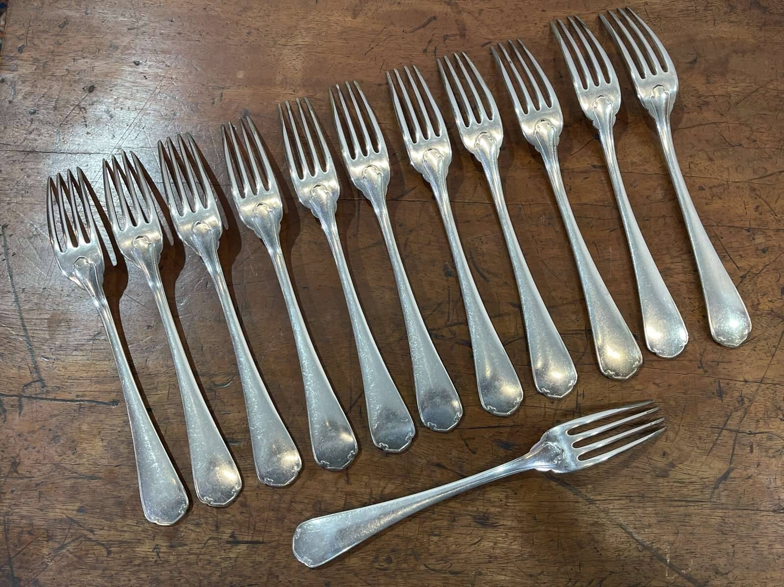 Set of 12 silver-plated metal forks christofle