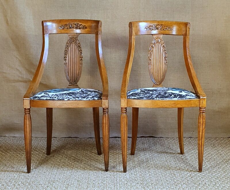 Pair of gondola chairs lined Clarke and Clarke