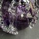 Gros vase boule à base plane en verre soufflé violet et blanc