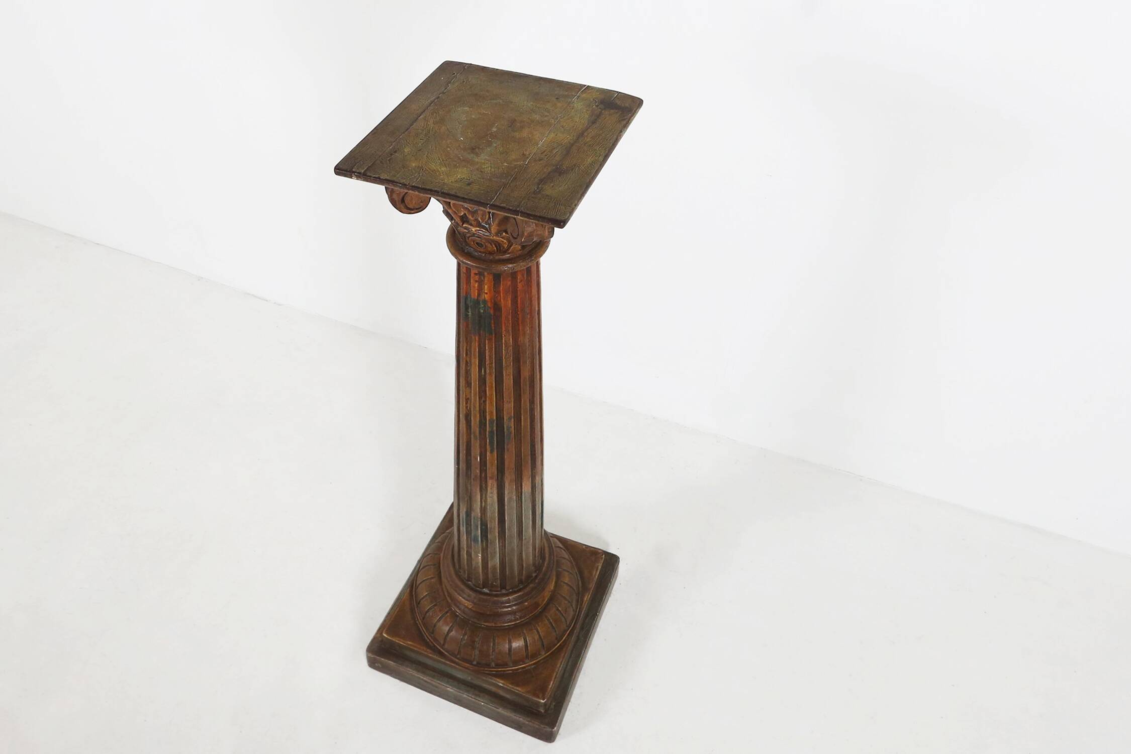 Antique carved wood Corinthian Column or pedestal, France ca. 1890
