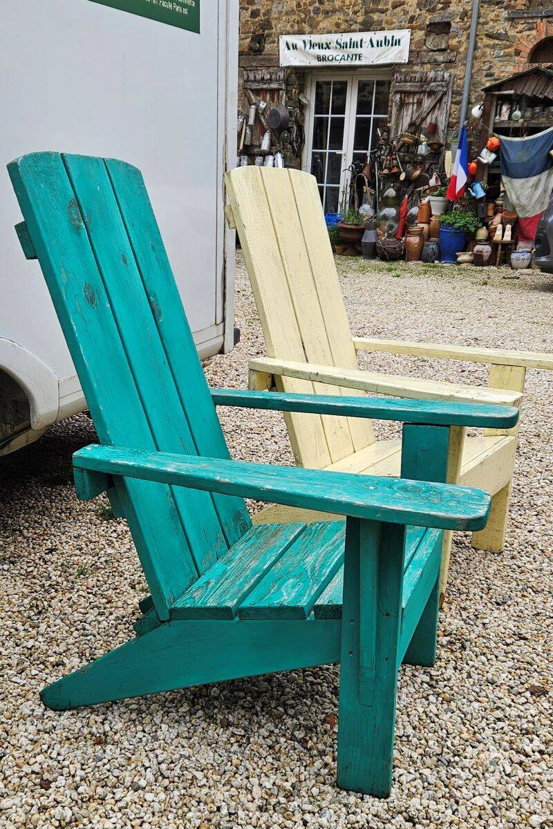 Pair of antique painted wooden garden chairs