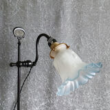 Adjustable lamp in painted metal with frosted glass tulip