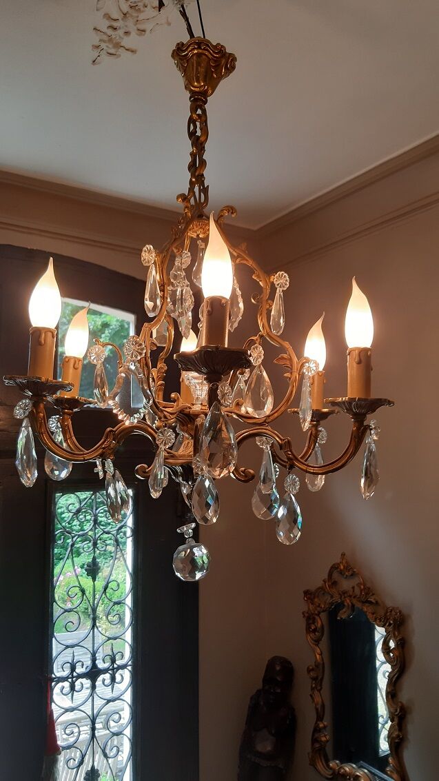 Bronze and crystal chandelier 6 fires