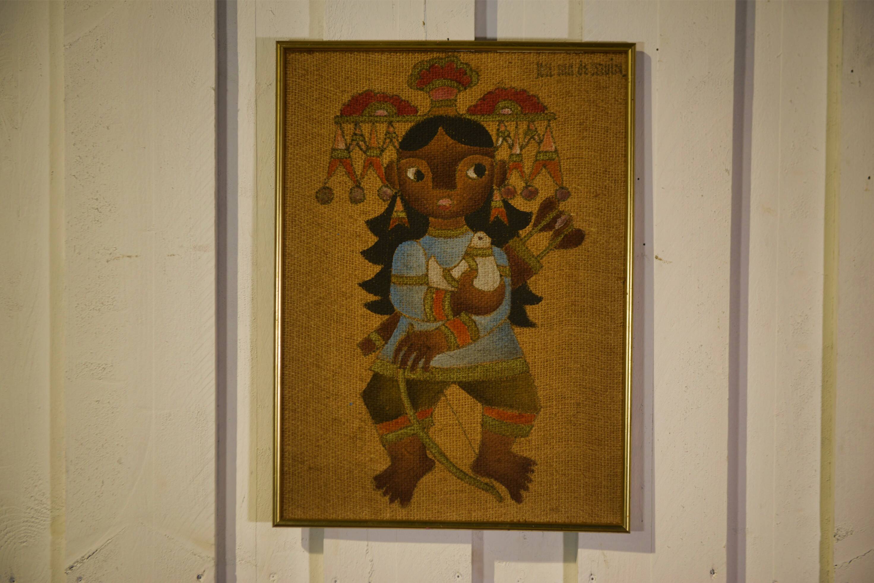 Pair of canvases on jute, ethnic art, framed by Trousson et Cie, Roubaix, 1970s.