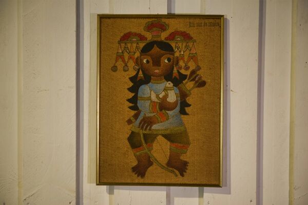Paire de tableaux sur toile de jute art ethnique, encadrement Trousson et Cie Roubaix, 1970