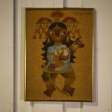 Pair of canvases on jute, ethnic art, framed by Trousson et Cie, Roubaix, 1970s.