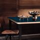 Dining Table, High Gloss Laminate, Brass, Tapered Legs, Navy Blue - XL