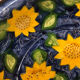 Portuguese ceramic dish decorated with sunflowers