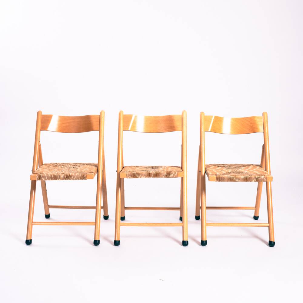 Vintage Italian straw folding chairs, set of 3