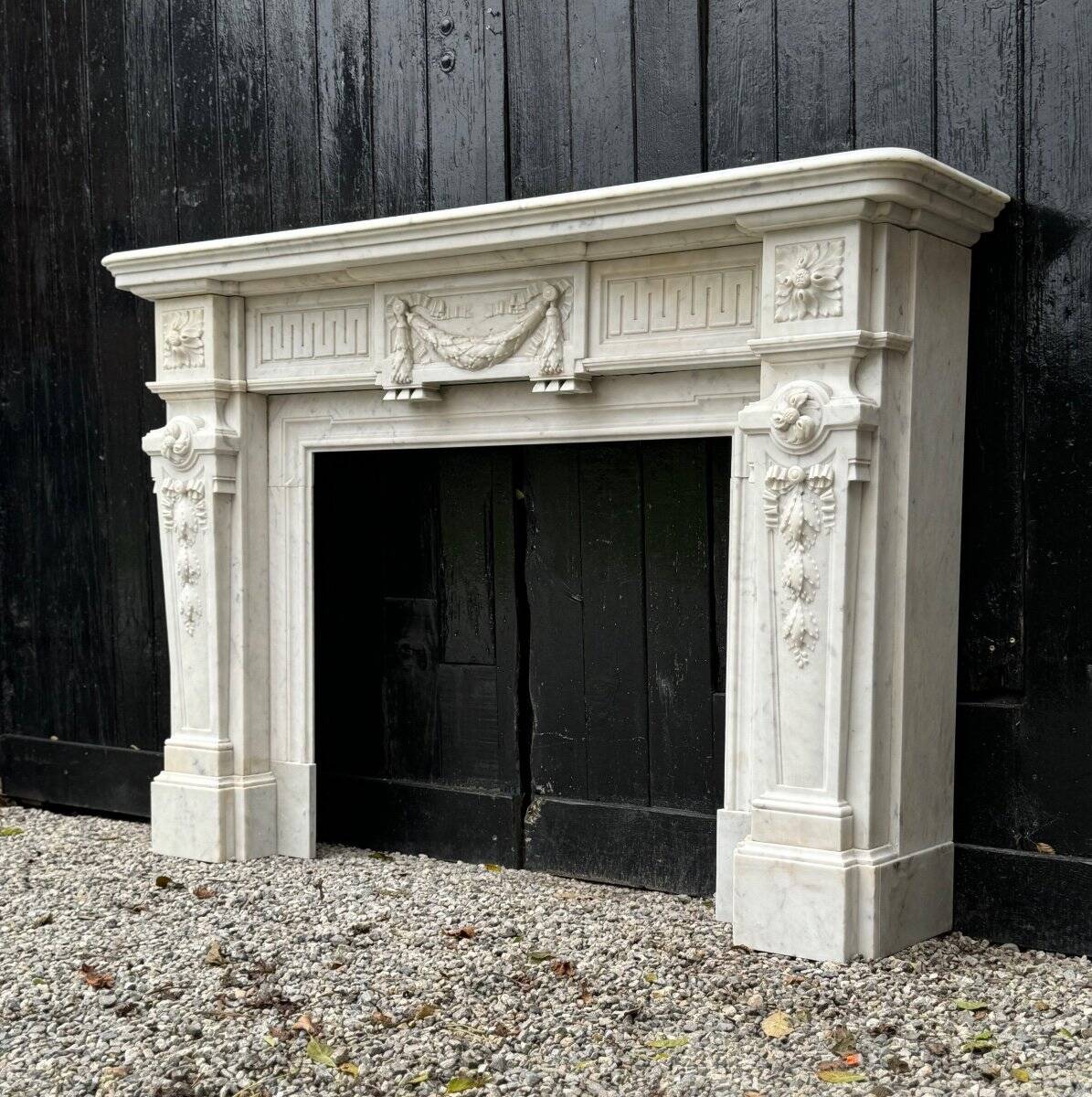 Louis XVI Style Fireplace in White Carrara Marble Circa 1880