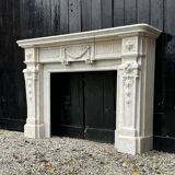 Louis XVI Style Fireplace in White Carrara Marble Circa 1880