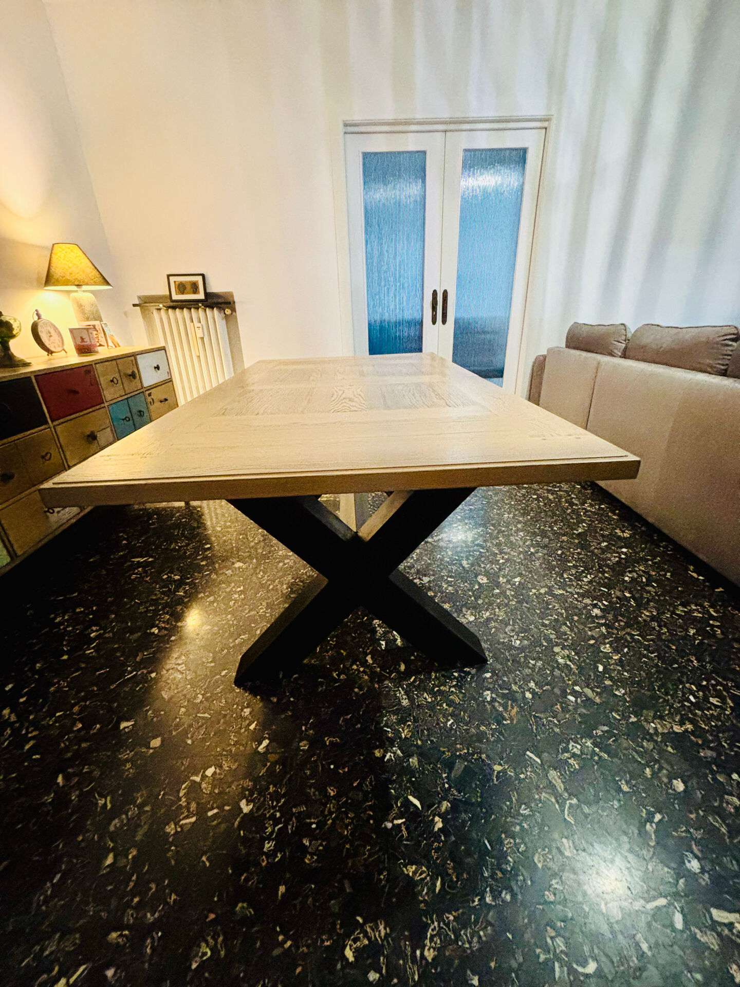 Solid oak dining table with extension 180/260 x 100 cm – X metal leg