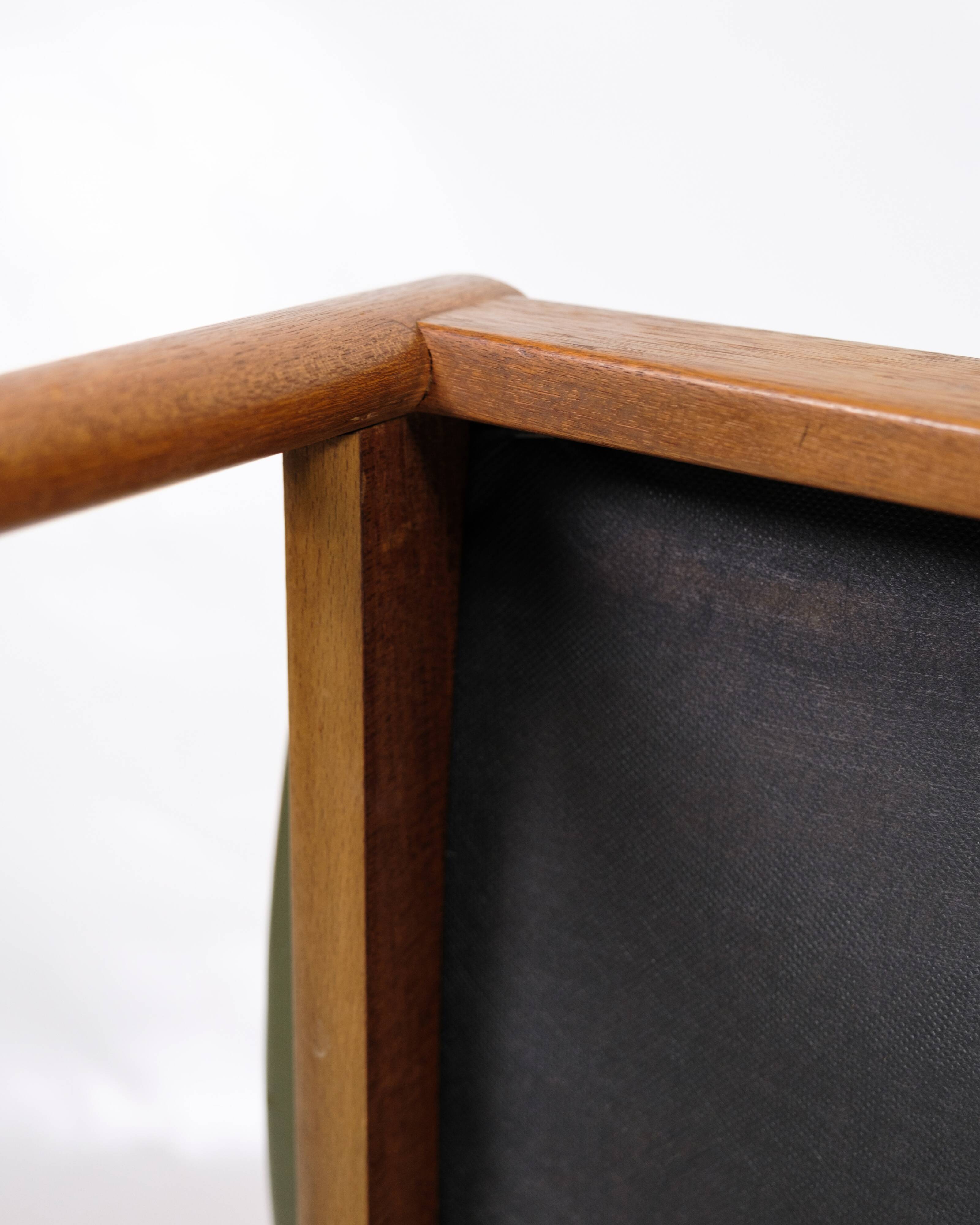 Set Of 6 Dining Chairs Model 42 Made IN Teak With Green Leather Seat By Kai Kristiansen From 1960s