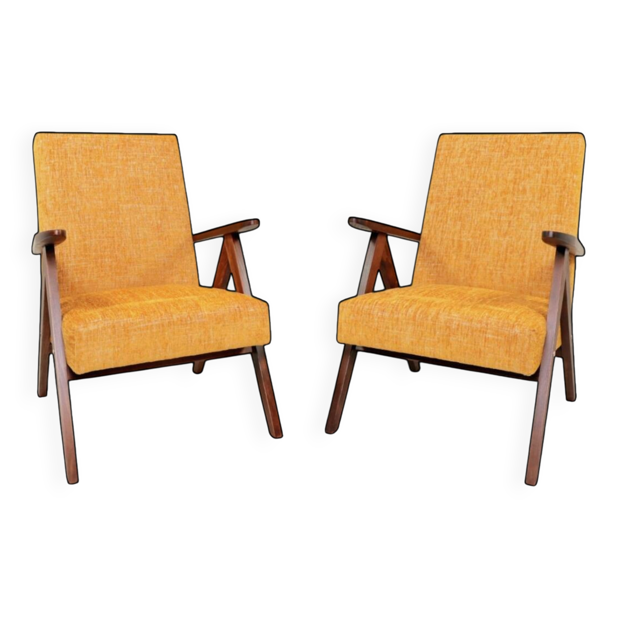 Pair de fauteuils vintage tissu orange l'année 1980