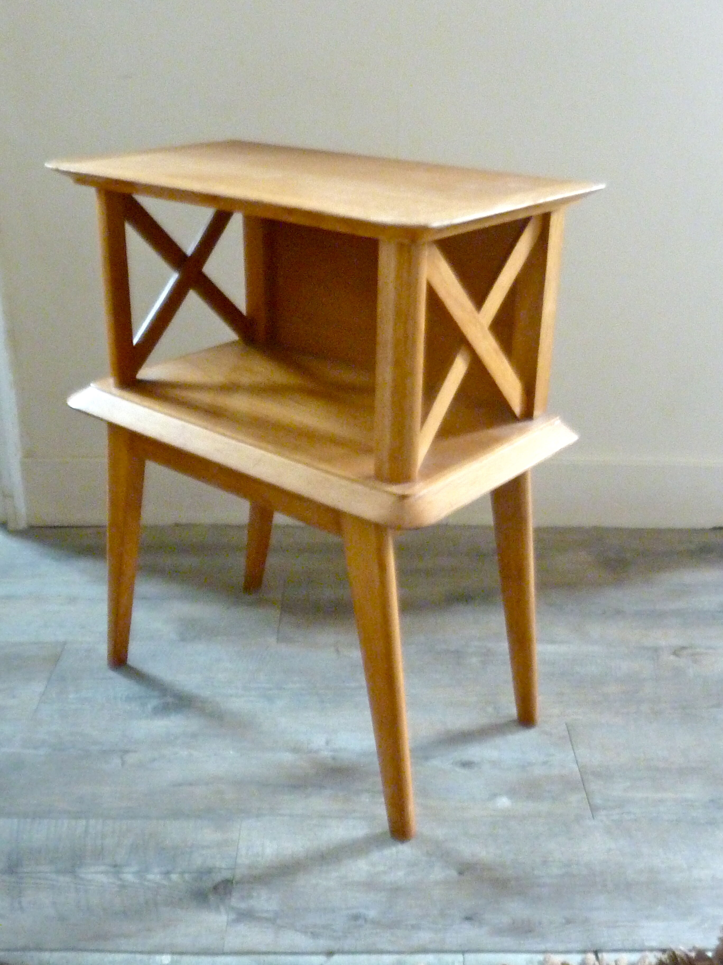 Bedside light wood with braces from the 1950s