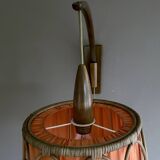 Large Scandinavian Teak Rattan Wall Lamp
