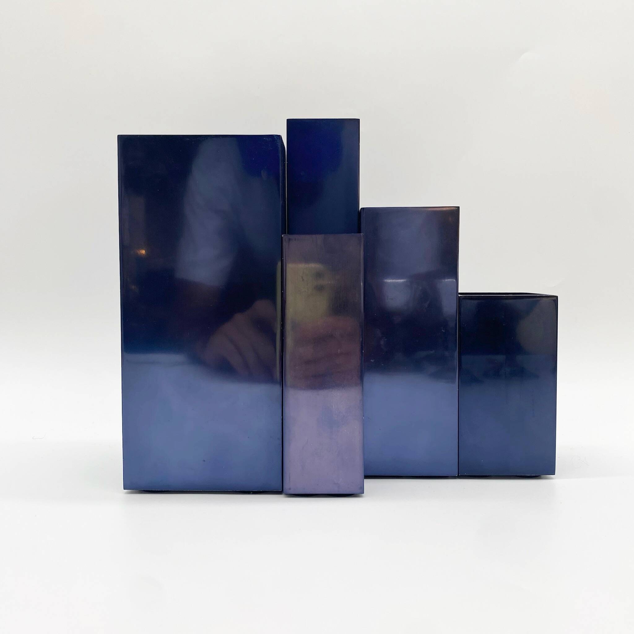 Modular metal vases – petrol blue, 1980s