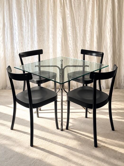 Set of four black Moser 1-250 wooden dining chairs, Werner Max Moser design