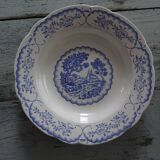 4 Hollow plates faience old Digoin Sarreguemines flowers and countryside blue décor Bernadette