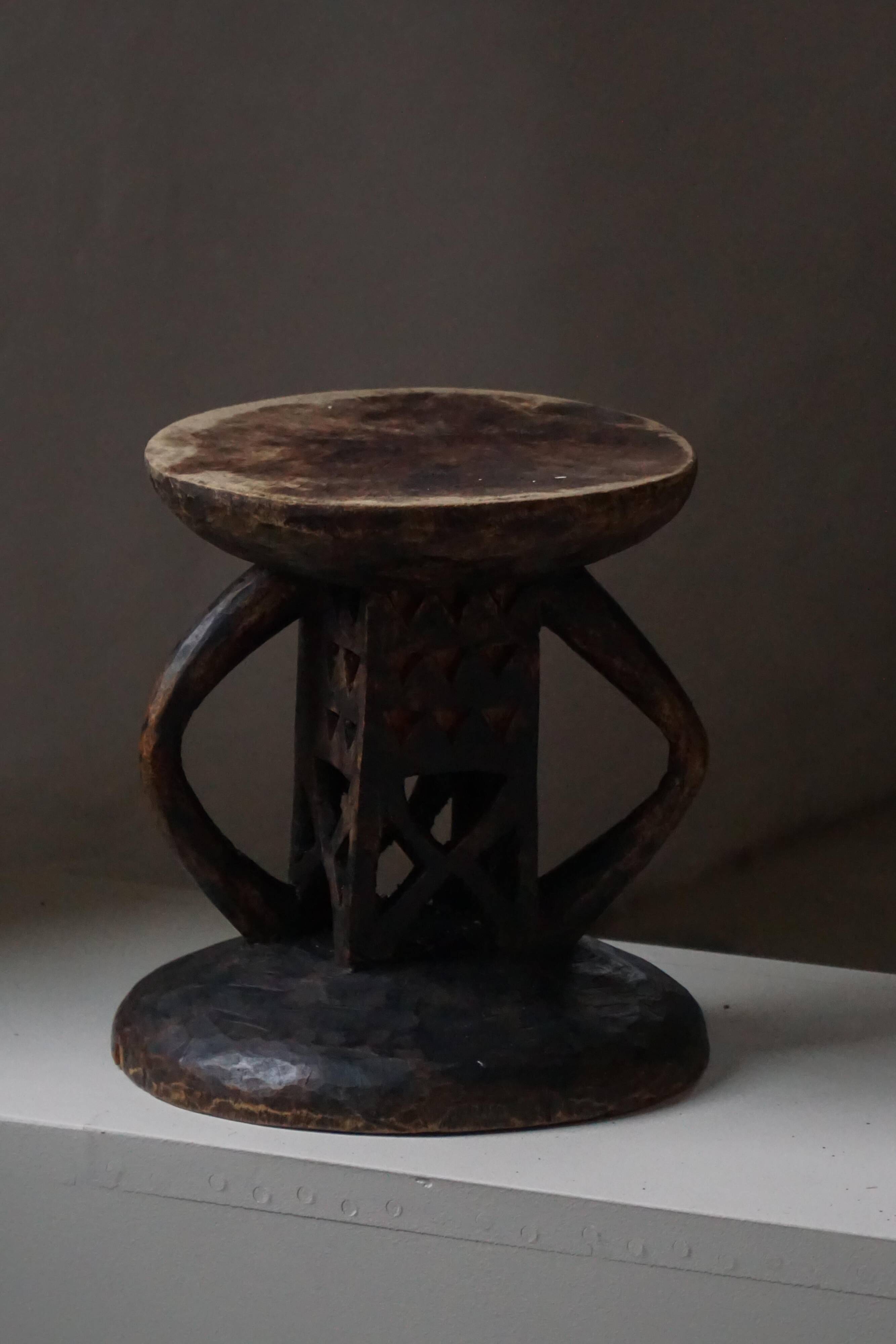 Hardwood stool Tonga (Batonga) carved with geometric patterns, 20th century, 1960s.