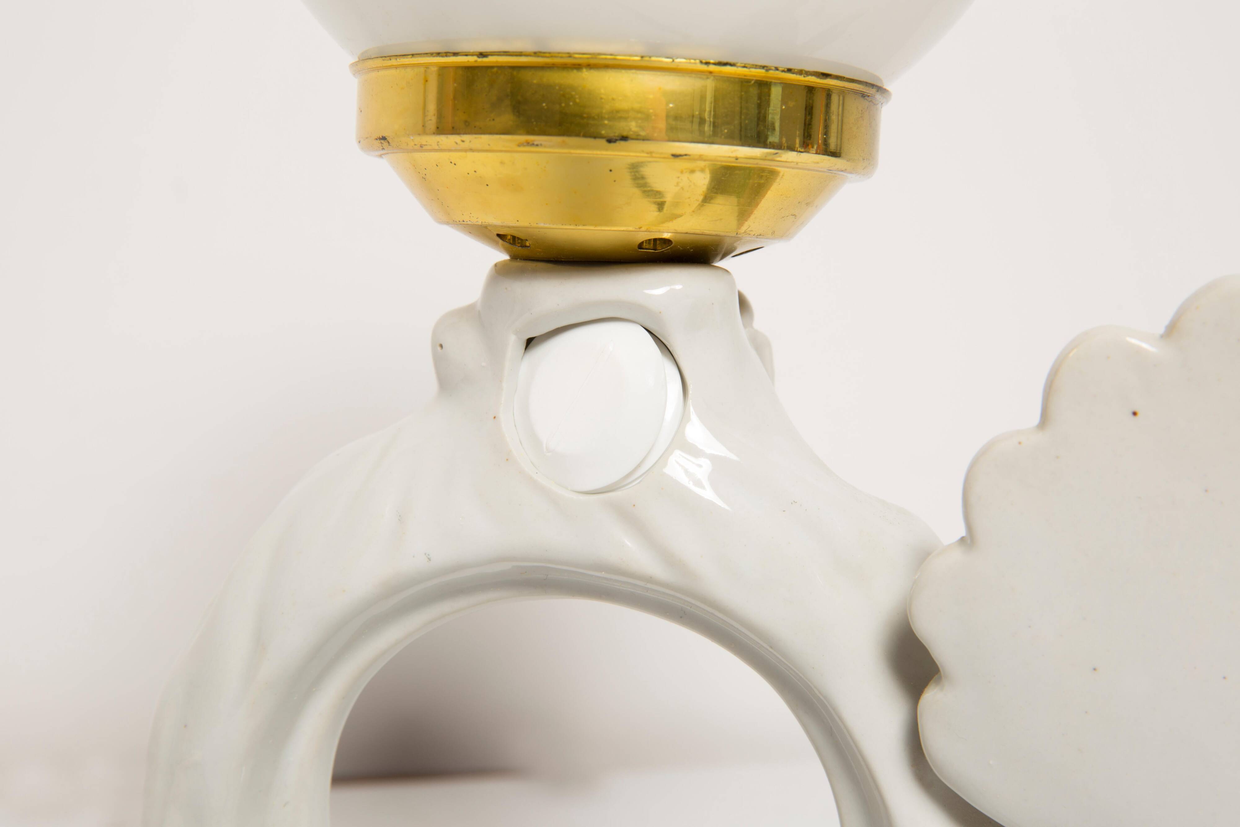 Mid-century white ceramic peacock table lamp, Europe, 1960s.