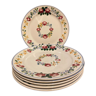 Set of 6 flat plates Digoin Sarreguemines, "Piccola"